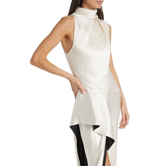 PRABAL GURUNG Sleeveless Hi-neck Side Cascade Gown In Gardenia Size 4 $2395 - Picture 3 of 14